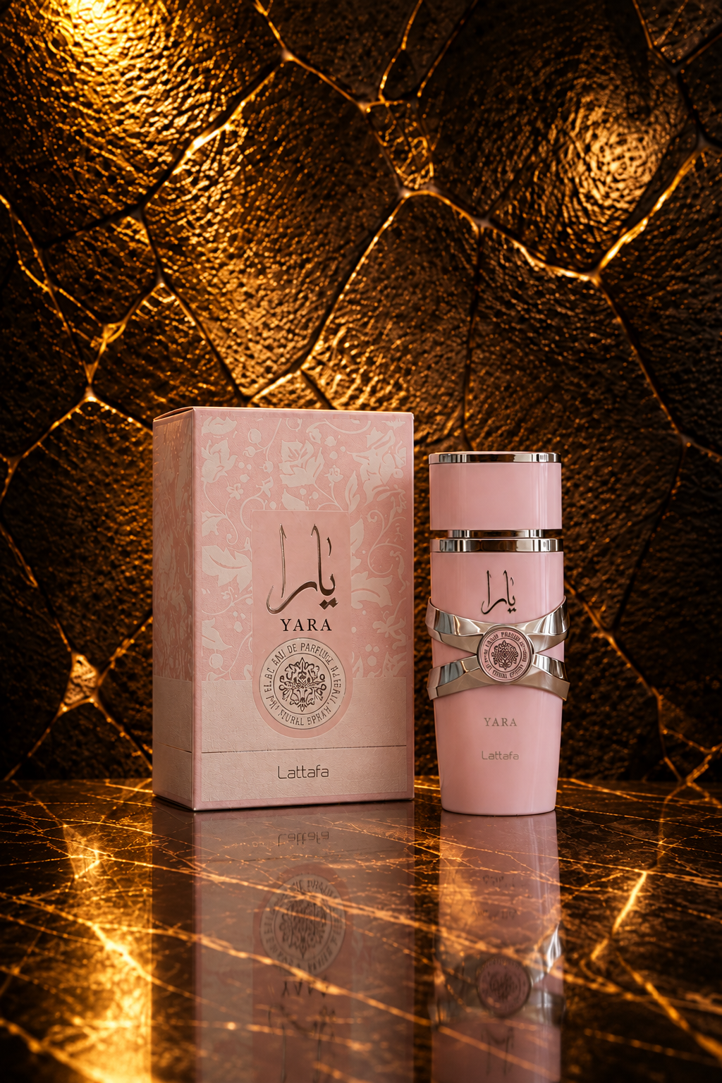 Caixa e frasco do perfume Yara Rose da Lattafa